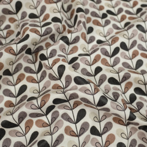 Tissu Coton enduit teflon feuilles gris marron - 10cm -  Mercerine