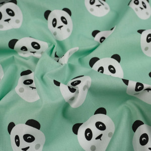 Coton imprimé Panda menthe et...