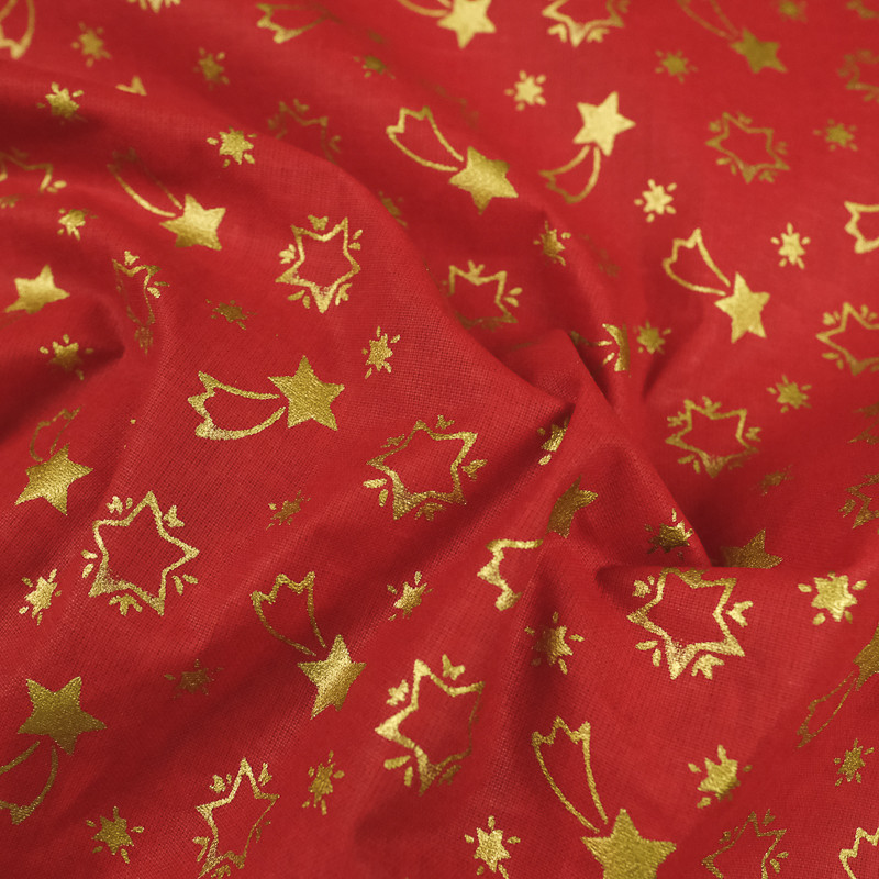 Tissu Noël Etoile Filante Rouge - 10 cm