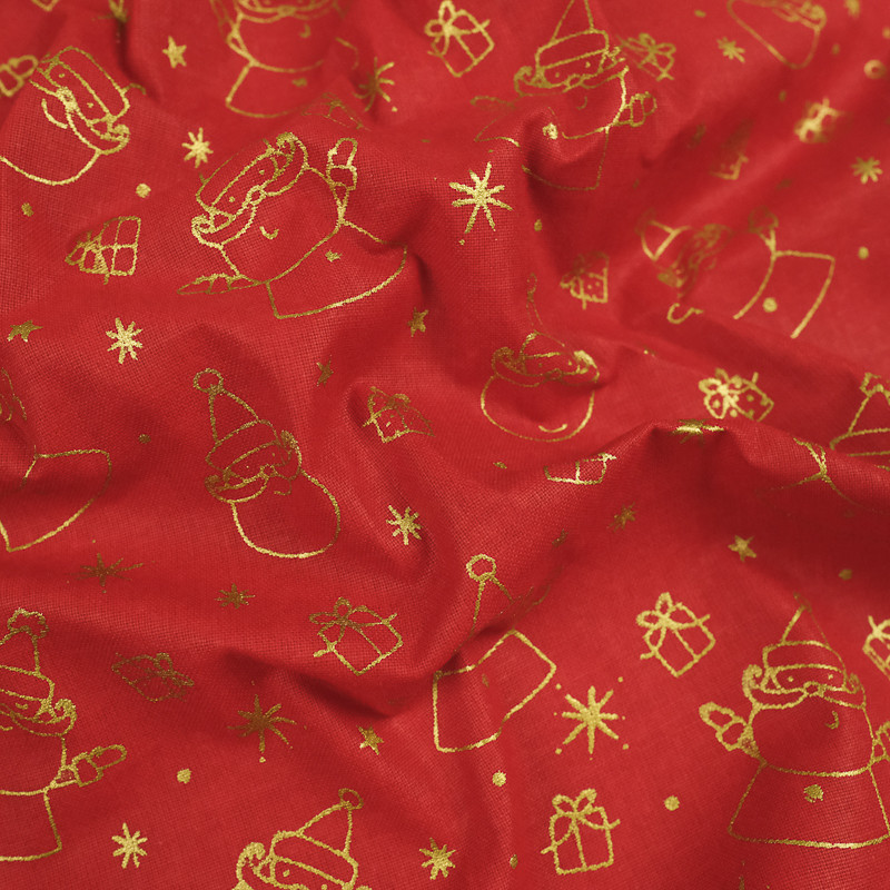 Tissu Noël Rouge Père Noël Or - 10 cm