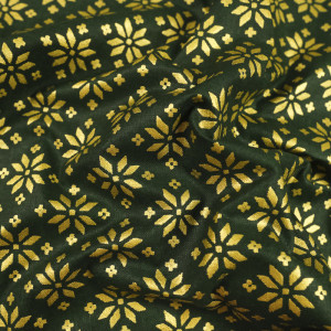 Tissu Noël Vert Treillis Etoiles Or - 10 cm
