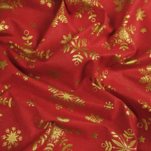 Tissu Noël Rouge Etoiles Or - 10 cm