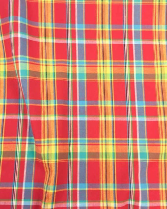 Tissu madras rouge jaune bleu x10cm