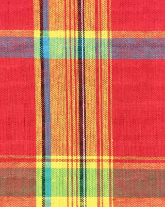 Tissu madras rouge jaune bleu x10cm