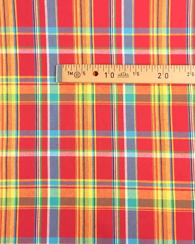Tissu madras rouge jaune bleu x10cm