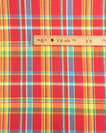 Tissu madras rouge jaune bleu x10cm
