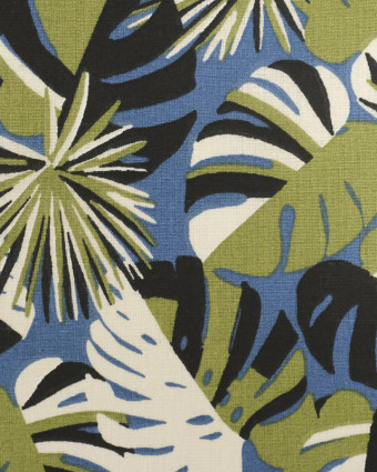 Tissu au mètre : Coton imprimé tropique vert bleu - Mercerine