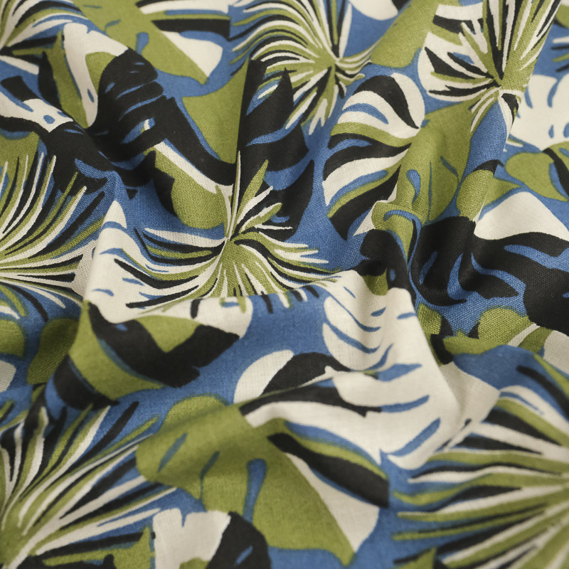 Coton imprimé tropique vert bleu - 10 cm