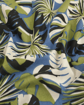 Coton imprimé tropique vert bleu - 10 cm