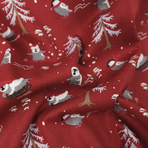 Coton Noël pingouins rouge -...