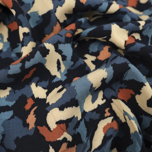 Tissu Viscose imprimée Camouflage Bleu - Mercerine