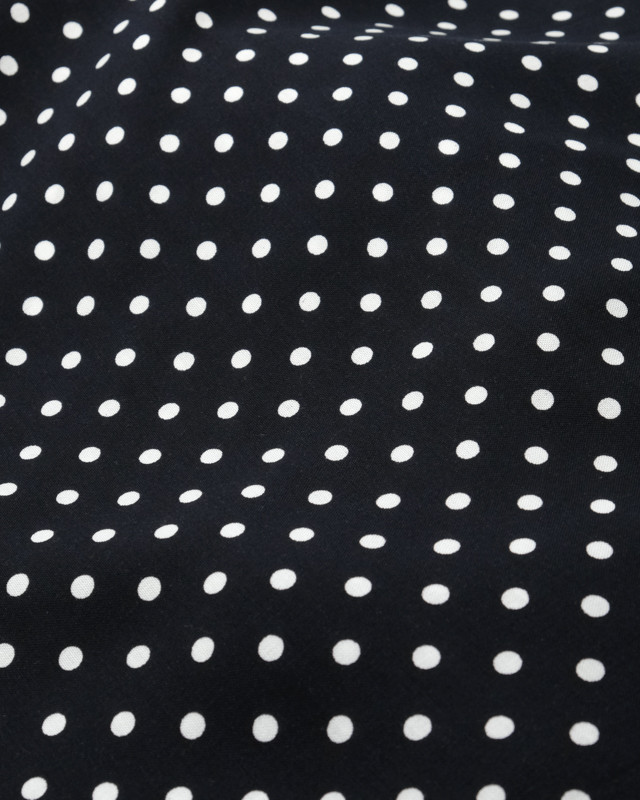 Coupon De Tissu Viscose Souple - Fond Blanc Cassé, Pois Marine - 10 Pièces (140x50cm)