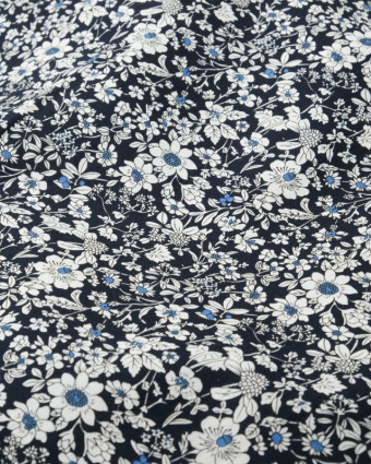 Tissu Coton fleuri fond bleu marine - Mercerine
