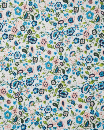 Coton tissu à fleurs fond blanc Pam - Mercerine