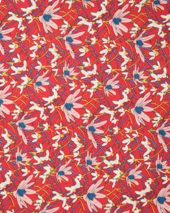 Tissu fleuri : Coton imprimé fleuri rouge Chloe - Mercerine