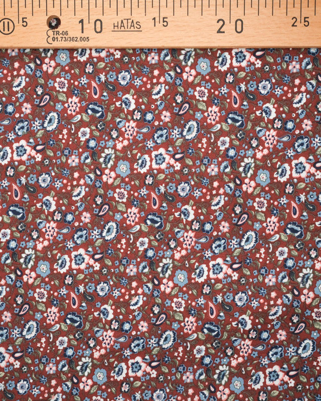 Tissu Coton Motif Fleuri Fond Prune - Mercerine