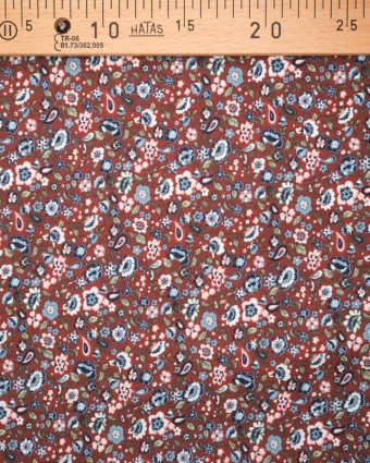 Tissu Coton Motif Fleuri Fond Prune - Mercerine