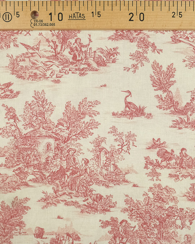 Tissu coton : imprimé Toile de jouy rouge - Mercerine