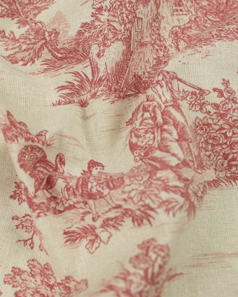 Cretonne de coton  Pastorale lin et rouge - 10cm