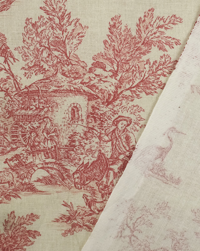 Tissu coton : imprimé Toile de jouy rouge - Mercerine