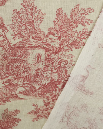 Tissu coton : imprimé Toile de jouy rouge - Mercerine