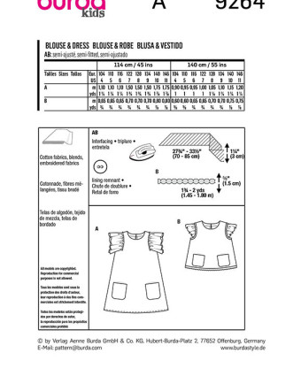 Patron de couture enfant Robe / blouse : Burda 9264 - Mercerine