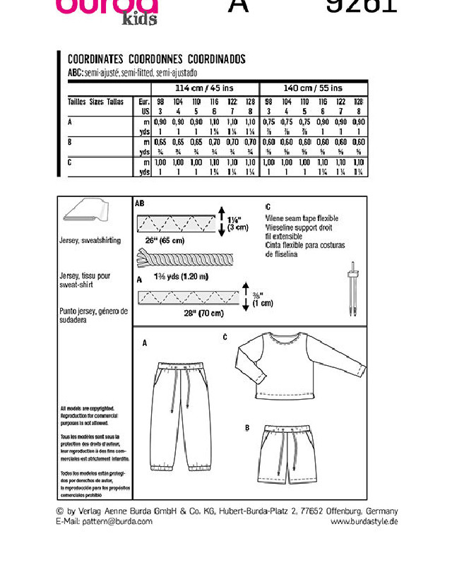 Patron de couture Pantalon /pull : Burda 9261 - Mercerine
