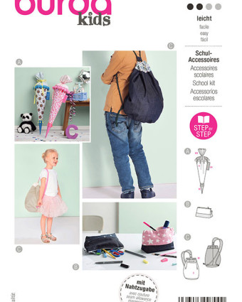 Patron Cornet d'écolier / trousse / sac de sport - Burda 9256