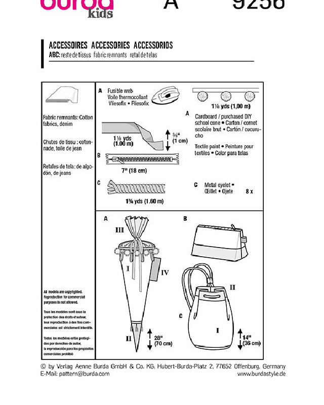 Patron de couture Cornet d'écolier / trousse / sac de sport : Burda 9256 - Mercerine