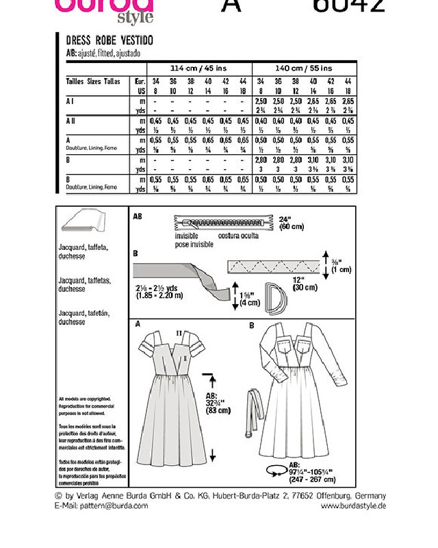 Patron de couture Robe longue haut croisé : Burda 6042 - Mercerine