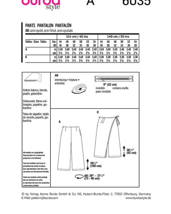 Patron de couture femme Pantalon portefeuille : Burda 6035 - Mercerine