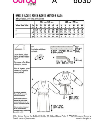 Patron de couture femme Robe / blouse  : Burda 6030 - Mercerine