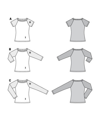 Patron de couture femme T-shirt manches raglans Burda 6028 - Mercerine