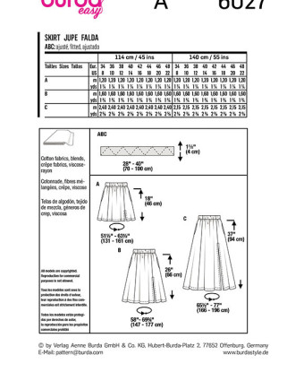 Patron de couture Jupe : Burda 6027 - Mercerine