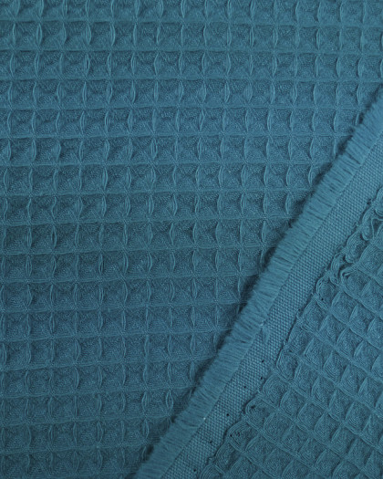Tissu Sweat Paillettes argentées Bleu pétrole - Par 10 cm