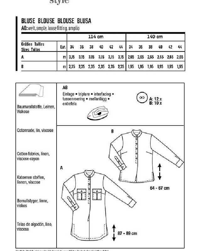 Patron de couture femme robe / blouse col mao : Burda 6001 - Mercerine