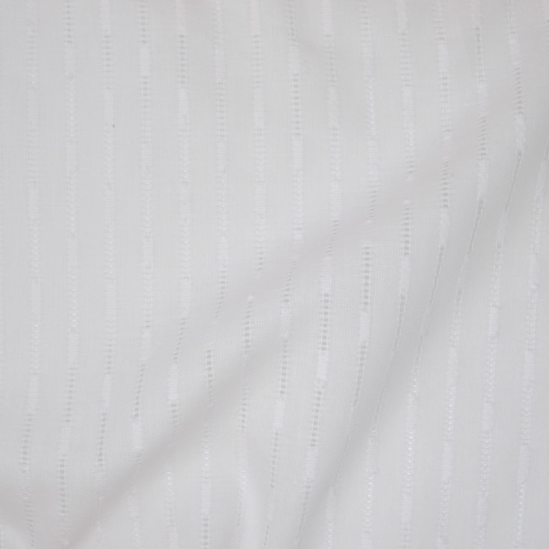 Voile de coton texturé et rayure ajourée blanche - 10cm