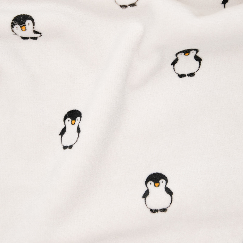 Tissu pyjama pilou Pingouin écru - 10cm