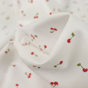 Popeline de coton petites cerises fond blanc - 10cm