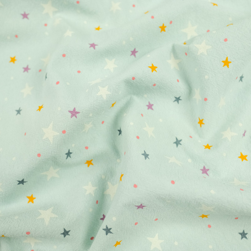 Coton lavé étoiles bleu ciel - 10cm