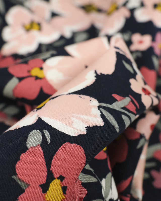 Tissu viscose fleur de Printemps marine - Mercerine