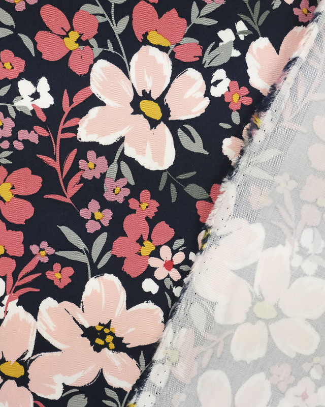Tissu viscose fleur de Printemps marine - Mercerine