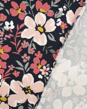 Tissu viscose fleur de Printemps marine - Mercerine