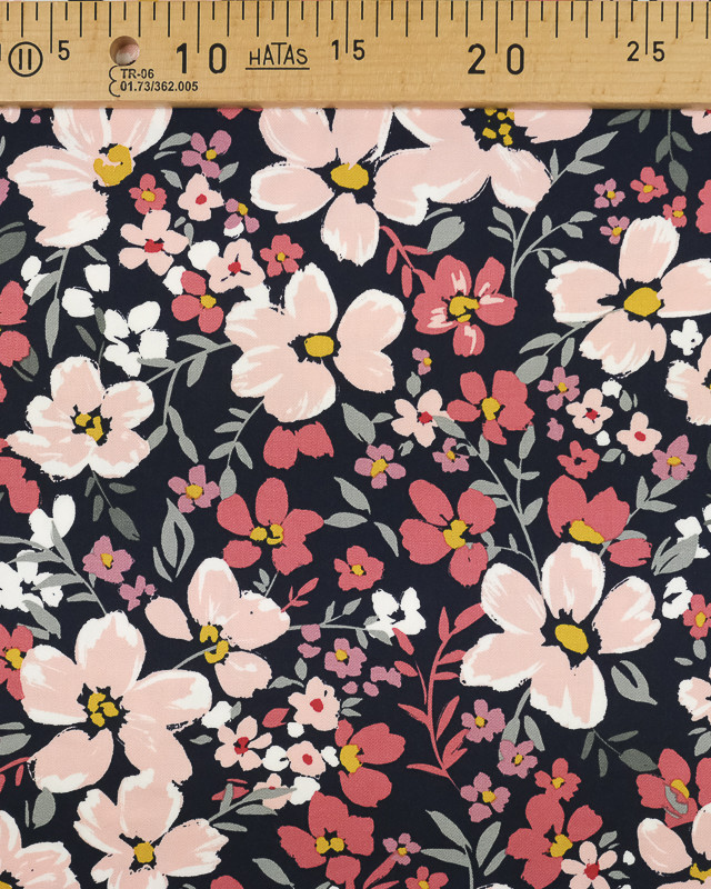 Tissu viscose fleur de Printemps marine - Mercerine