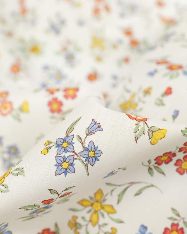 Coupon De Tissu Coton Liberty Motifs Fleurs Pensée - Bleu, Pour Patchwork - Neuf