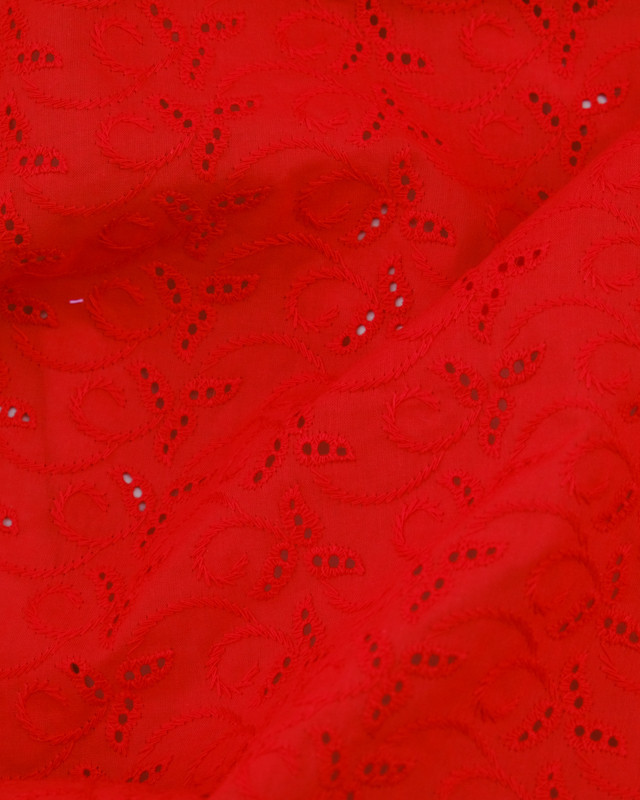 Tissu broderie anglaise rouge - Tissu au mètre Mercerine