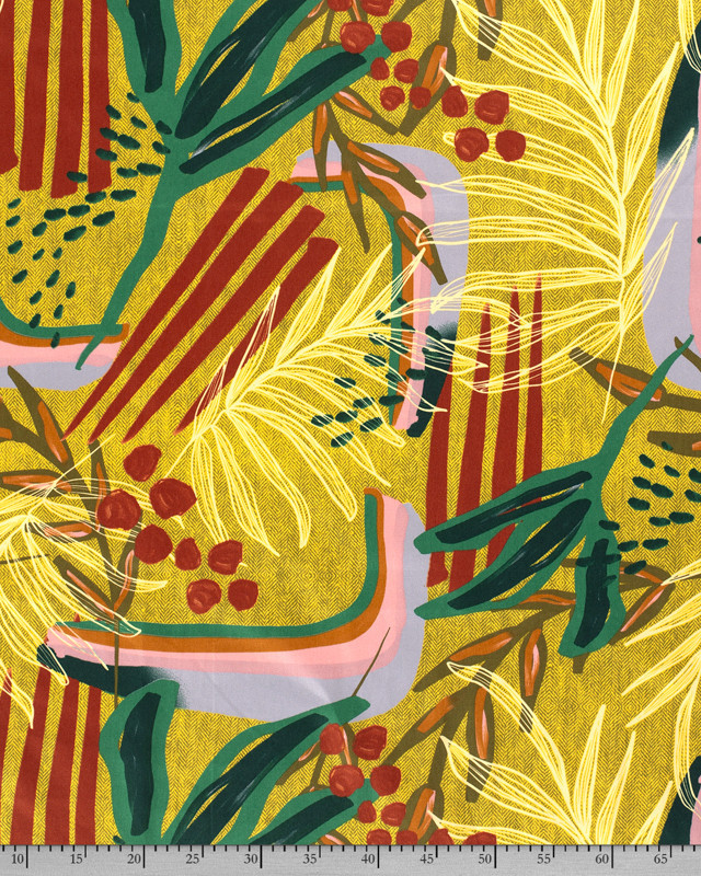 Tissu au mètre : Satin De Coton Exotique Abstrait Ocre - Mercerine