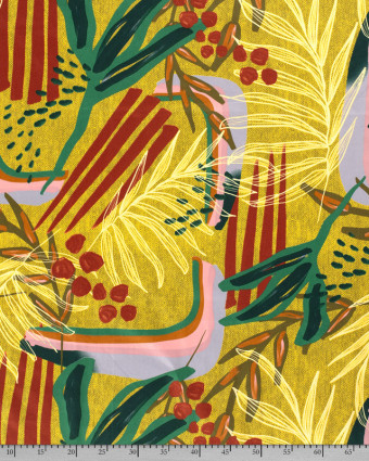 Tissu au mètre : Satin De Coton Exotique Abstrait Ocre - Mercerine