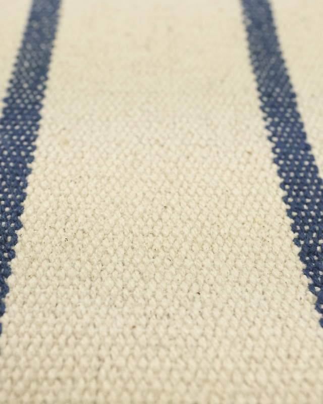 Tissu au mètre : Toile Coton Rayé Bleu Plage - Mercerine