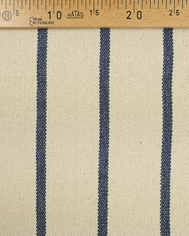 Tissu au mètre : Toile Coton Rayé Bleu Plage - Mercerine